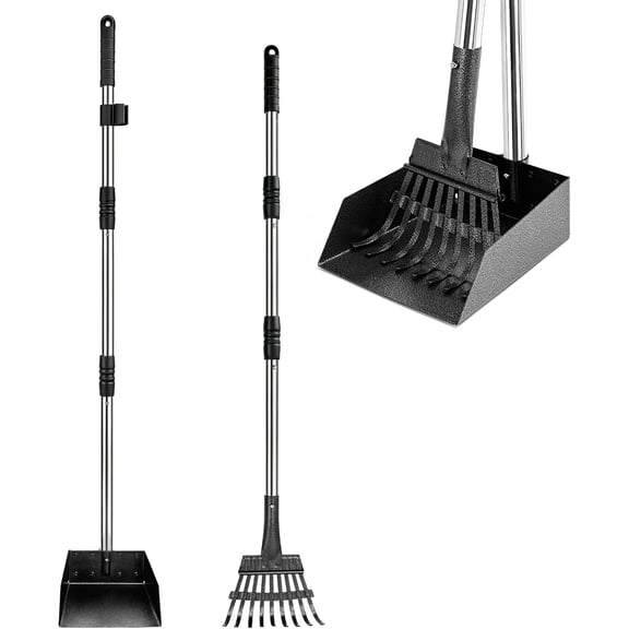 Dog Pooper Scooper, 2pcs Pet Pooper Scooper and Stainless Steel Rake Set, Portable cat and Dog Poop Scooper for Outside