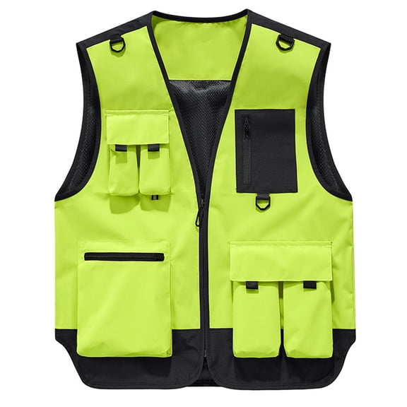 BRGZLK Men's Tank Top Zipper Open Four Seasons Outdoor Vest Multi Pocket Shoulder V-Neck Photography Work Clothes Top V-Neck