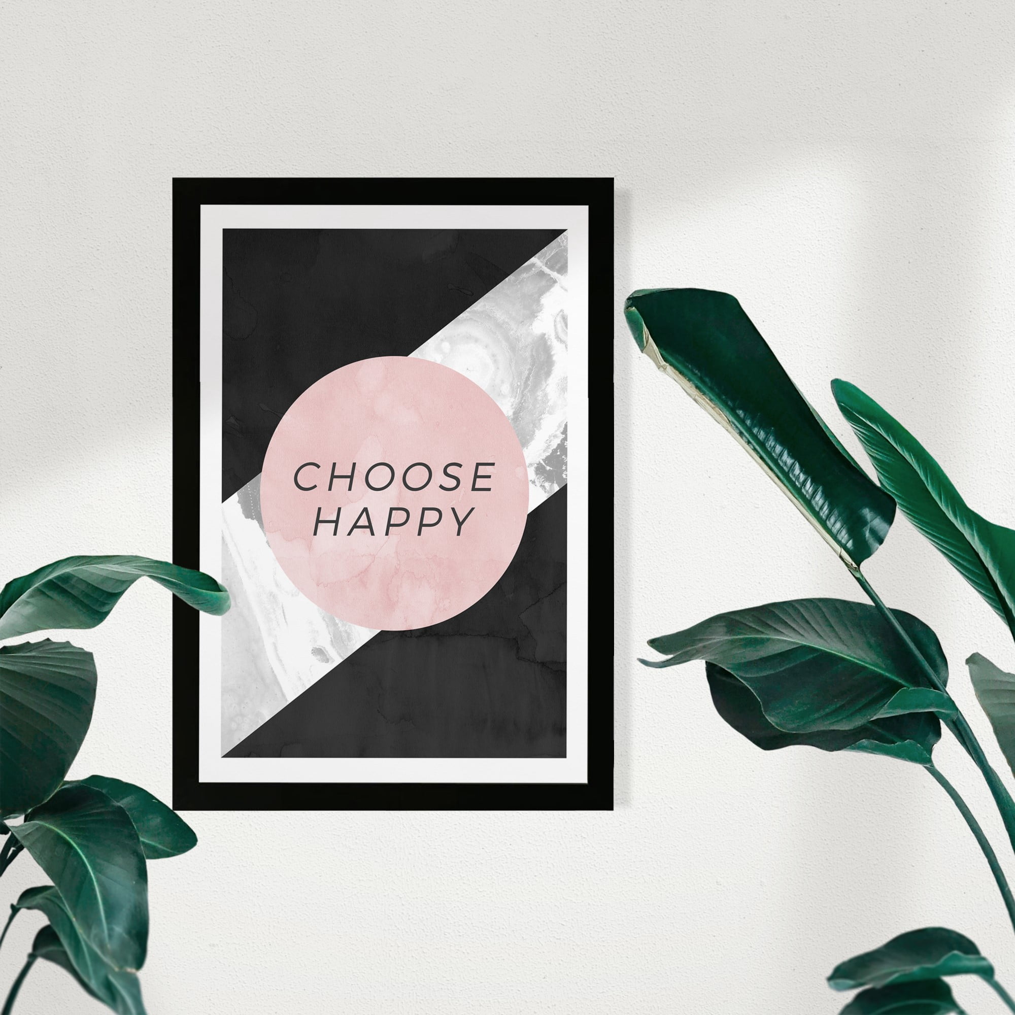 Wynwood Studio Typography and Quotes Framed Wall Art Prints 'Choose Happy' Inspirational Quotes and Sayings - Pink, Black, 13" x 19"