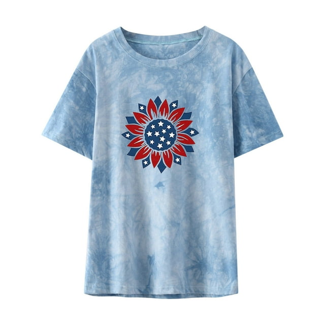 Pompotops Femmes Mode Imprimé Col Rond Manches Courtes T-shirt Chemisier en Vrac Tops