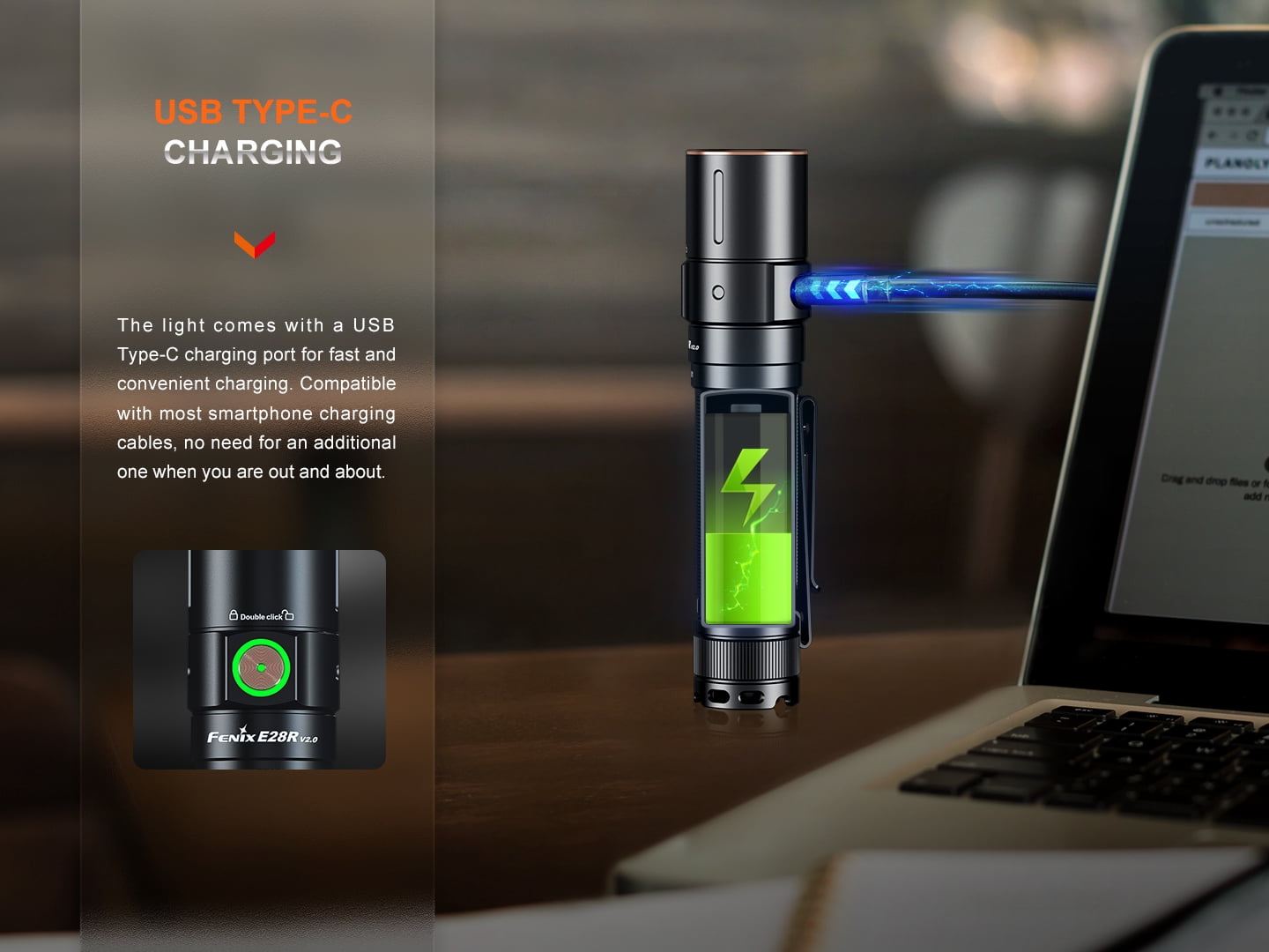 Fenix E28R V2.0 1700 Lumens USB-C Rechargeable EDC Flashlight + LumenTac Organizer