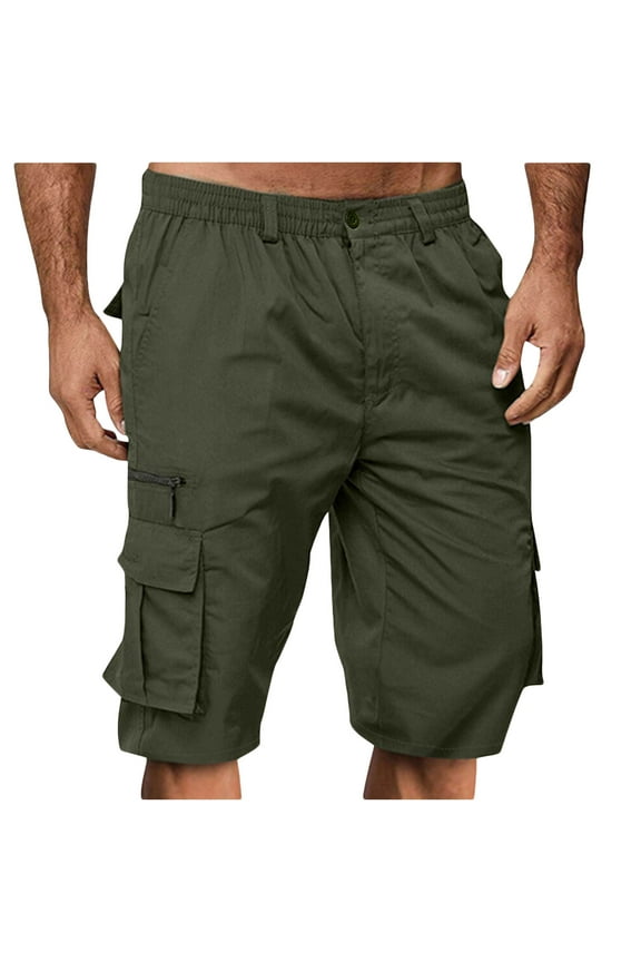Mens Casual Cargo Shorts Button Zipper Elastic Waist Classic Cargo Short with 5 Pockets