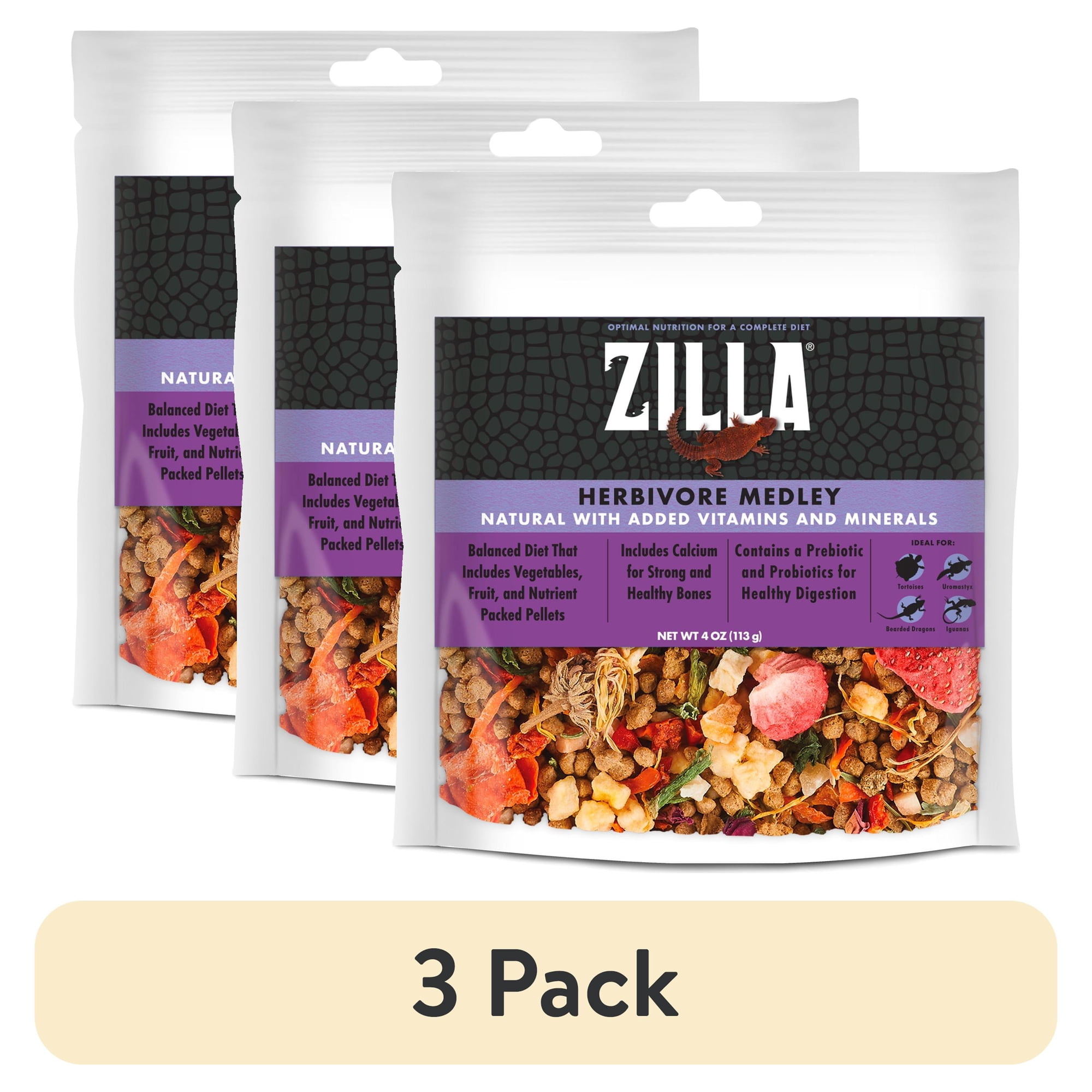 (3 pack) Zilla Herbivore Medley Complete Reptile Diet 4 Ounces