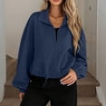 thumbnail image 7 of WTOBBY Women's Fashion Solid Color Baseball Jacket with Long Sleeve, High Neck, Drawstring Hem, and Pockets,Navy XL, 7 of 7