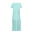 thumbnail image 4 of WTOBBY Women's Summer Fashion V-Neck Solid Color Plus Size Loose Long Large Swing Short Sleeve Dress, Flowy and Comfortable for Casual Wear,Mint Green 2XL, 4 of 5