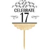 17th Birthday / Anniversary Novelty Burlap Cupcake Decoration Picks -12pack