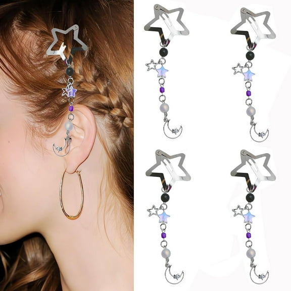4 Pcs Silver Snap Hair Clips,Bexikou Non-Slip Metal Star Hair Clips,Metal Hair Barrettes Hair Accessories for Women Girls
