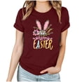 thumbnail image 3 of VBTAPA Bunny T-shirt for Women 2025 Easter Graphic Tees Egg Hunt Themed Printed Short Sleeve Crewneck Tee Tops Big Sales Today Wine XXXL, 3 of 6