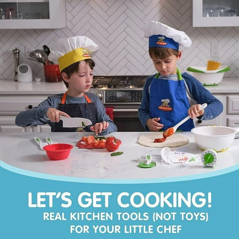 Curious Chef 11-Piece Blue and Green Chef's Kit for Kids, Includes