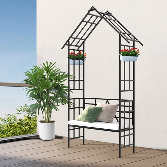 Convertible Metal Garden Bench & Trellis - Rust-Resistant Steel for Vertical Gardening & Outdoor Seating