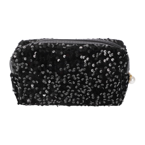 Unique Bargains 1Pc Women Durable Portable Sequin Storage Makeup Bag for Toiletry Black