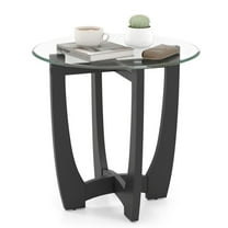 YYAo End Table, Side End Table,23.5 Inch Round End Side Table with Tempered Glass Tabletop-Black