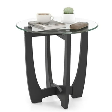 GVN Sofa Table, Side Table, Sofa Side Table,23.5 Inch Round End Side Table with Tempered Glass Tabletop-Black