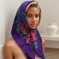 thumbnail image 5 of Ethnic Russian Flower Pattern Head Scarf for Women Bright Colors Big Flower Bandana Square Headwrap for Daily Wear, 5 of 8