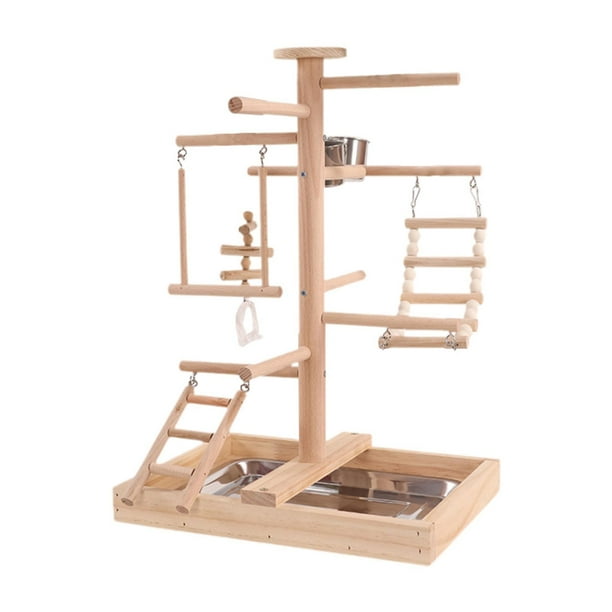 Puesto de madera maciza para loros, gimnasio de madera, corral para pájaros pequeños, escalera para periquitos, gimnasio para pájaros, cotorras,