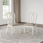 Signature Design by Ashley Realyn Dining Upholstered Side Chair, Set of 2, Chipped White Finish, French Country Ribbon Back