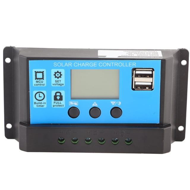 Regulador de carga de panel solar PWM de 12 V y 24 V con doble puerto USB y pantalla LCD de 10 A (YJSS-10A)