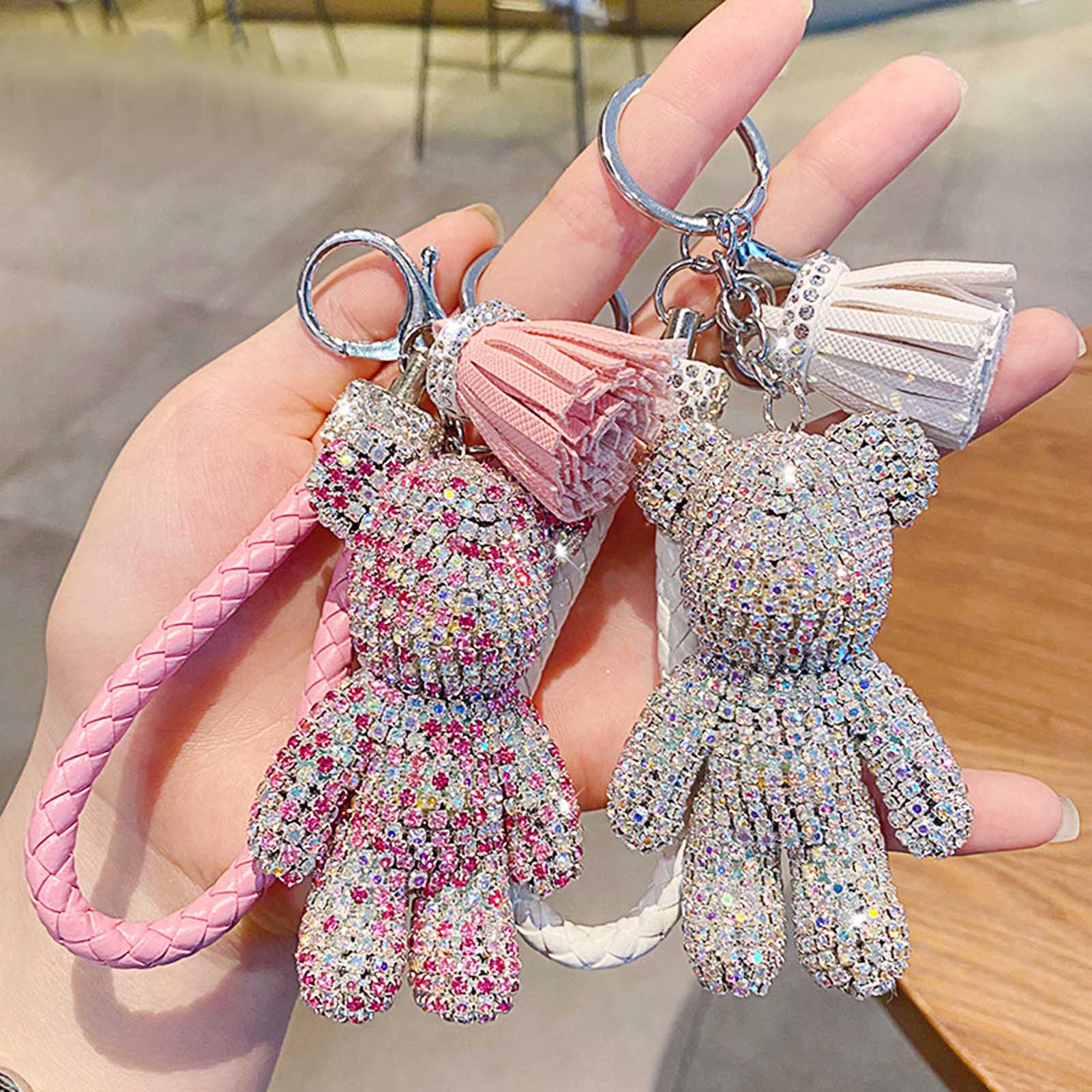 Rhinestone Cute Bear Key Chain Tassels Keychain with number