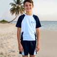 thumbnail image 2 of Boys Swimsuits 2 Piece UPF 50+ Rash Guard Short Sleeve Swim Shirts with Drawstring Shorts Bathing Suits Quick Dry Swimwear, 2 of 8