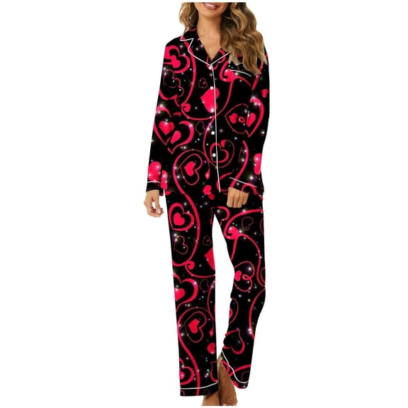 Wovix Womens Pajamas Set Long Sleeve Sleepwear Button Down Nightwear Soft Cotton Pj Lounge Sets 2 Pieces Loungewear Valentine's Day Daily