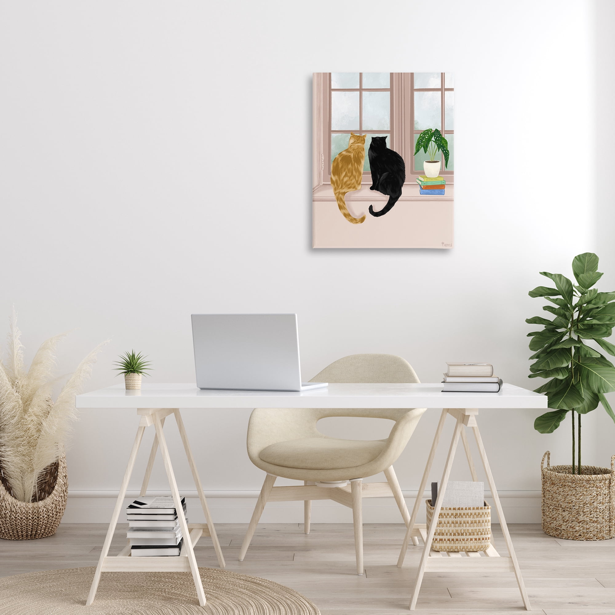 Stupell Industries Cat Pair in Windowsill Animals & Insects Painting Gallery Wrapped Canvas Art Print Wall Art, 24 x 30