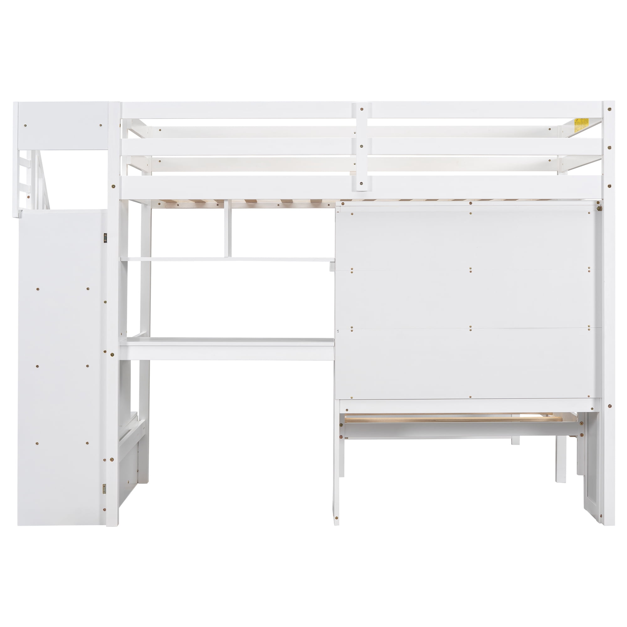 EUROCO Twin over Twin Bunk Bed with Desk and Shleves, Bookcase and Staircase for Kids Teens, White