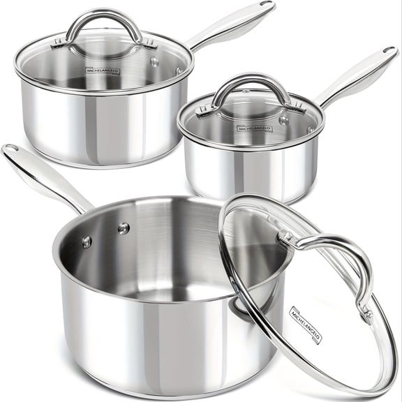 FANRUINA Saucepan Set 6pc 18 10 Stainless Steel Sauce Pan with Lid Tri Ply Bottom Sauce Pot Set Nonstick Saucepan