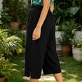 thumbnail image 4 of Oiangi Women's Capri Pants Elastic Waist Wide Leg Capris Casual Split Hem Plain Cropped Trousers with Pockets Black S, 4 of 6