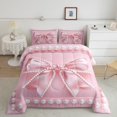 thumbnail image 2 of Manfei Girls Pink Pearl Bowknot Bedding Comforter Set 2pcs,Ribbon Bowtie Twin Comforter Sets Microfiber,Dreamy Princess Breathable Bedding Set,Microfiber Bedroom Decor,Reversible, 2 of 8