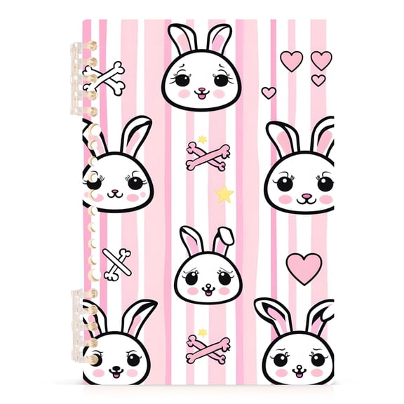 Haosy Pink Striped Bunny Bones Notebooks 1-subject Journal 60 Sheets A5 College Ruled Paper Detachable Ring 8.3"x5.7"
