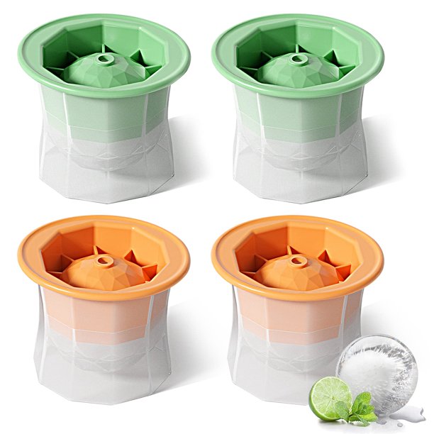 Spherical Ice Molds 4 Piece Ice Ball Molds, 2.5" Large Ice Ball Maker