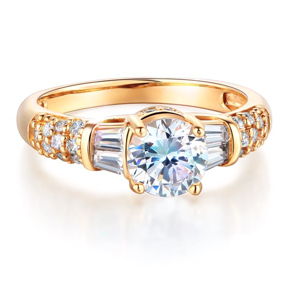 Wellingsale Ladies Solid 14k Yellow Gold Polished CZ Cubic Zirconia Round Cut Engagement Ring - Size 4