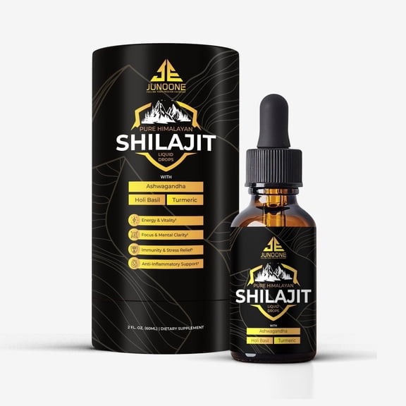 Junoone Pure Himalayan Shilajit Liquid Drops with Ashwagandha, Turmeric & Holi Basil – 60ml | Men and Women | Energy, Focus, & Immunity | Rich in Fulvic Acid & Trace Minerals |