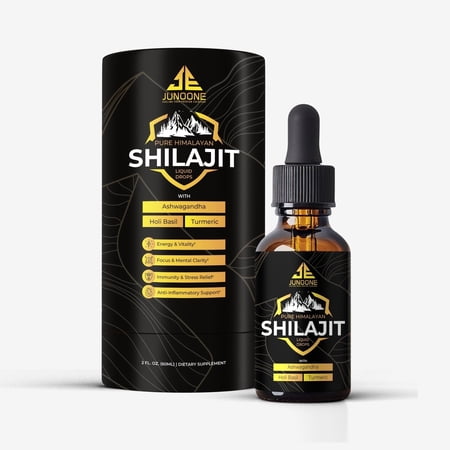 Junoone Pure Himalayan Shilajit Liquid Drops with Ashwagandha, Turmeric & Holi Basil – 60ml | Men and Women | Energy, Focus, & Immunity | Rich in Fulvic Acid & Trace Minerals |