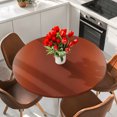 thumbnail image 2 of Round Table Cover 55-60 Inch Ombre Brick Red Waterproof Reusable Table Cloth Round Fitted Vinyl Tablecloth with Elastic Edged for Parties Outdoors, Solid Color Gradient Minimalist Modern, 2 of 9