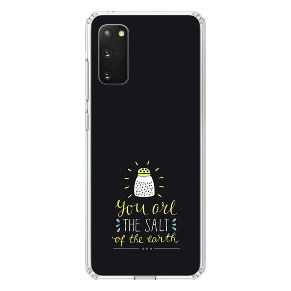 DistinctInk Clear Shockproof Hybrid Case for Galaxy S20 ULTRA / 5G (6.9" Screen) - TPU Bumper, Acrylic Back, Tempered Glass Screen Protector - You Are the Salt of the Earth - Black Yellow