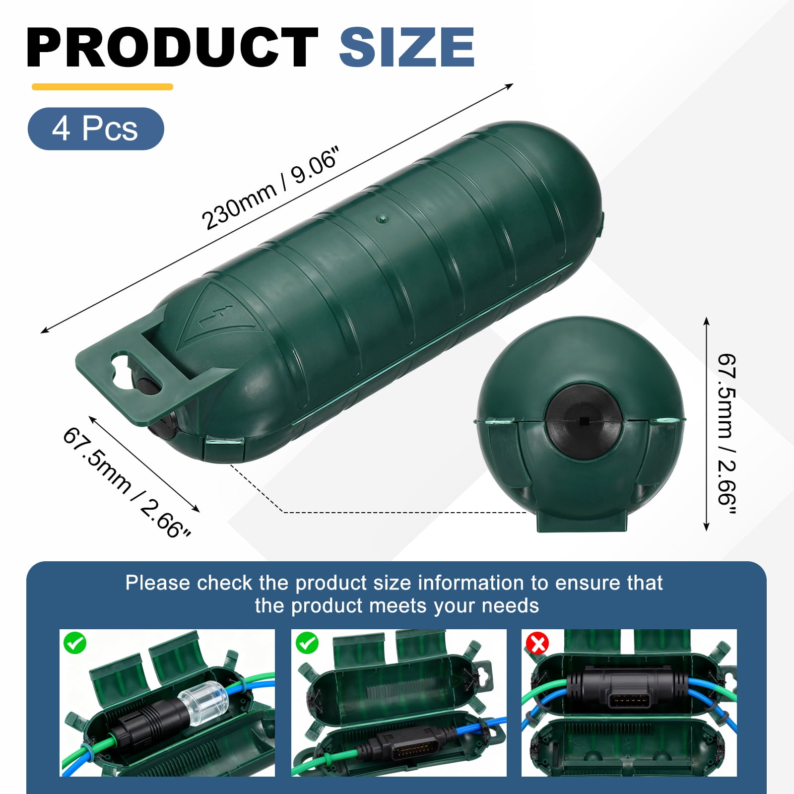 Uxcell 4Pcs Outdoor Extension Cord Safety Cover, IP55 ABS Green Waterproof Electrical Connection Box Outdoor Plug Cover Protector for Socket, Christmas Holiday Light, 9.06 x 2.66 x 2.66in