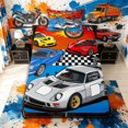 thumbnail image 4 of Meiyoeat Cartoon Racing Car Twin Sheets 3pcs for Boys,Checkered Flag Design Bedding,Red Yellow,1 Fitted Sheet,1 Flat Sheet and 1 Pillowcase, 4 of 6