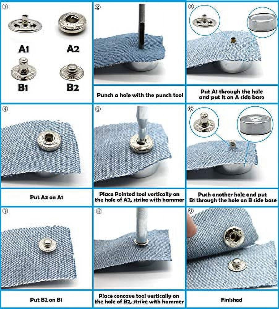 12 Sets Heavy Duty Leather Snap Fasteners Kit 15mm Metal Snap
