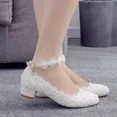 thumbnail image 3 of zapatos de boda a la moda para mujer, tacones altos, dama de honor, banquete, mujer, encaje, flor, perla, punta redonda, zapatos de tacón cuadrados para novia para mujer, 3 of 5