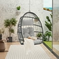 thumbnail image 2 of LEGAHOME Rattan Egg Swing Chair, Outdoor Wicker Hanging Chair with Removable Cushion, Folding Hammock Chair Hanging Basket Chair for Garden Porch Backyard, Light Gray, 2 of 10