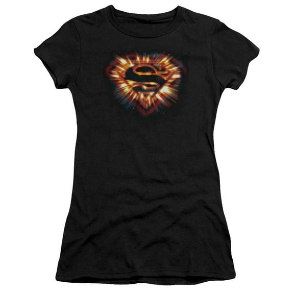 Superman Space Burst Shield Junior Women's T-Shirt Sheer Black