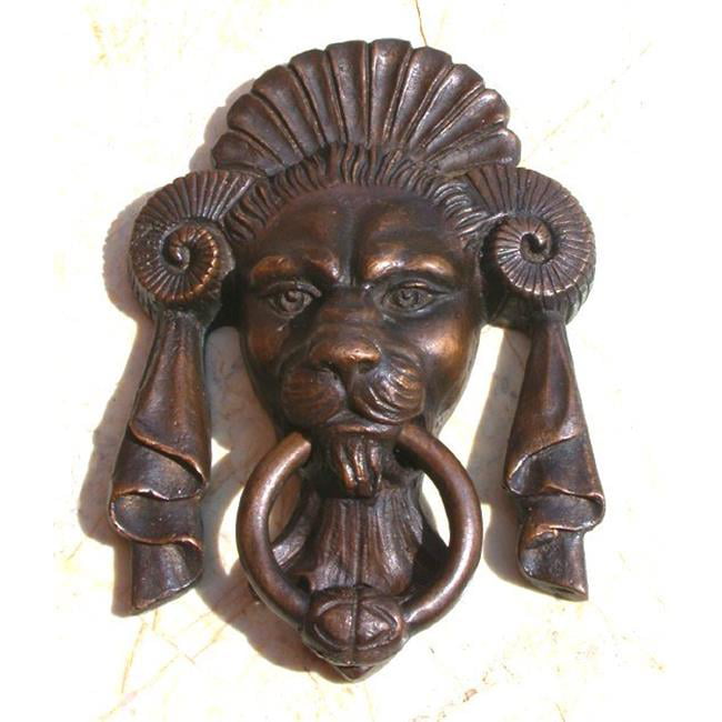Brass Metal Door Knocker Antique Design Ram Head Gate Handle 