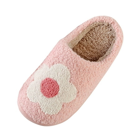 

GHSOHS Kawaii Fuzzy Slippers for Women Men Couples Indoor Outdoor Cute Flower Pattern Cotton House Slippers Warm Comfy Soft Home Shoes