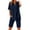 Dark blue, variant on GILIGEGE Linen Sets for Women 2 Piece Summer Women's Solid Color Fashion Casual Cotton Linen Pocket Long Sleeve Shirt Short Jacket Suit Lounge Beach Vacation Two Piece Outfits Tracksuits Beige L