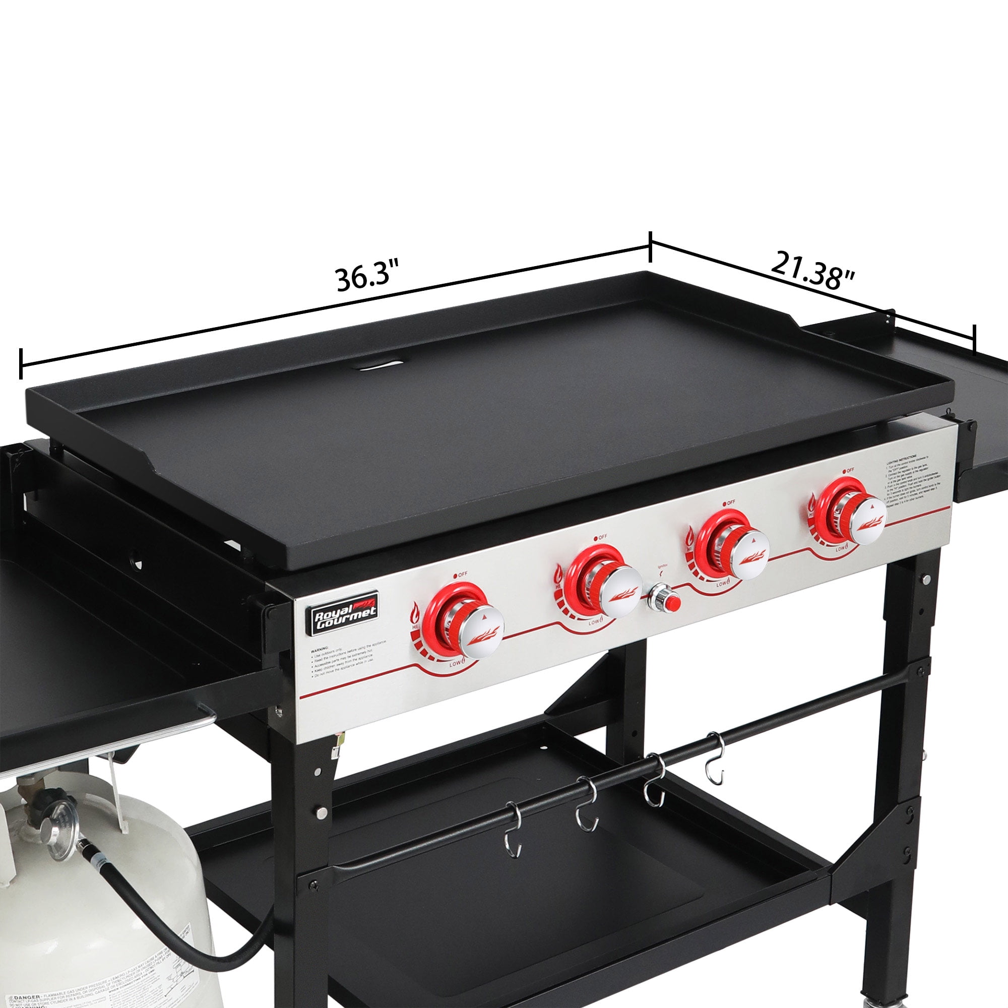 Royal Gourmet GB4000F 36" Flat Top Gas Griddle, 4-Burner BBQ Grill Griddle with Top Cover Lid, Folding Side Shelves and Legs for Large Outdoor Camping, Black
