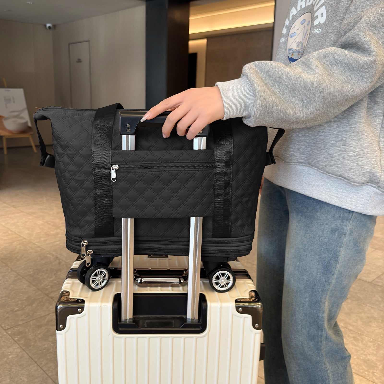 Expandable Rolling Travel Bag With 360° Detachable Wheels Trolley Sleeve Pocket Foldable Luggage Bag Waterproof Carry On Overnight Tote Duffle Bag For Home Storage Gym Moving Camping