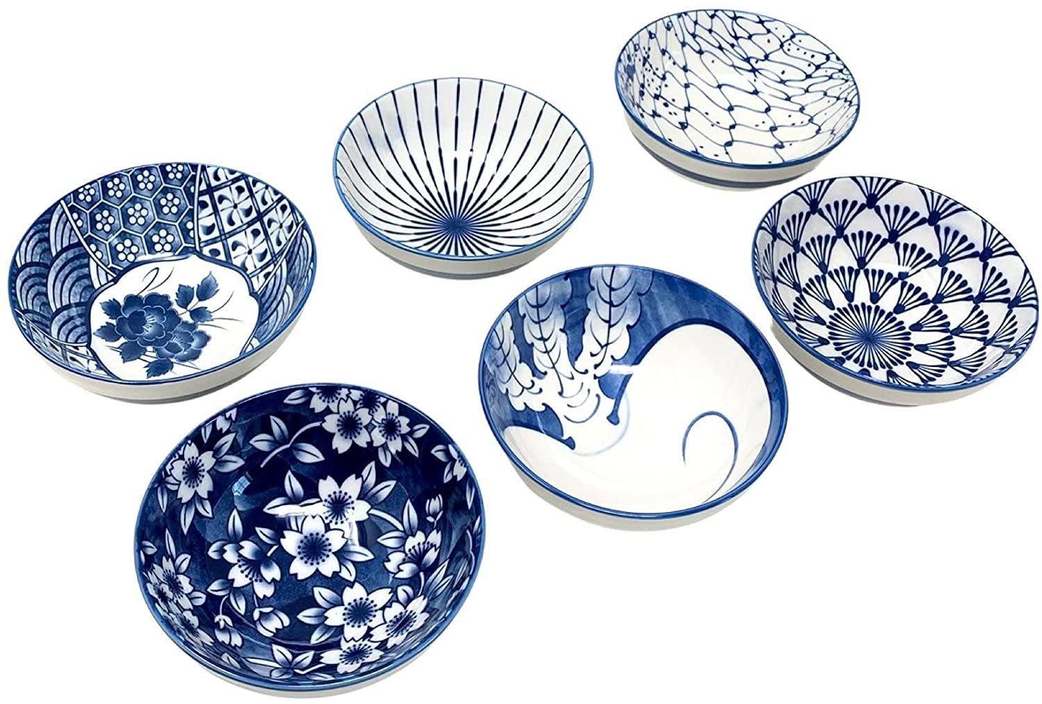 Japan Rice Bowl Pretty White & Blue Pattern 