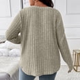 thumbnail image 5 of Ladies Tops and Blouses Women's Solid Colour V Neck Knit Long Sleeve Pitted Stripe Brushed Pullover Top Long Sleeve T shirt Women, 5 of 5