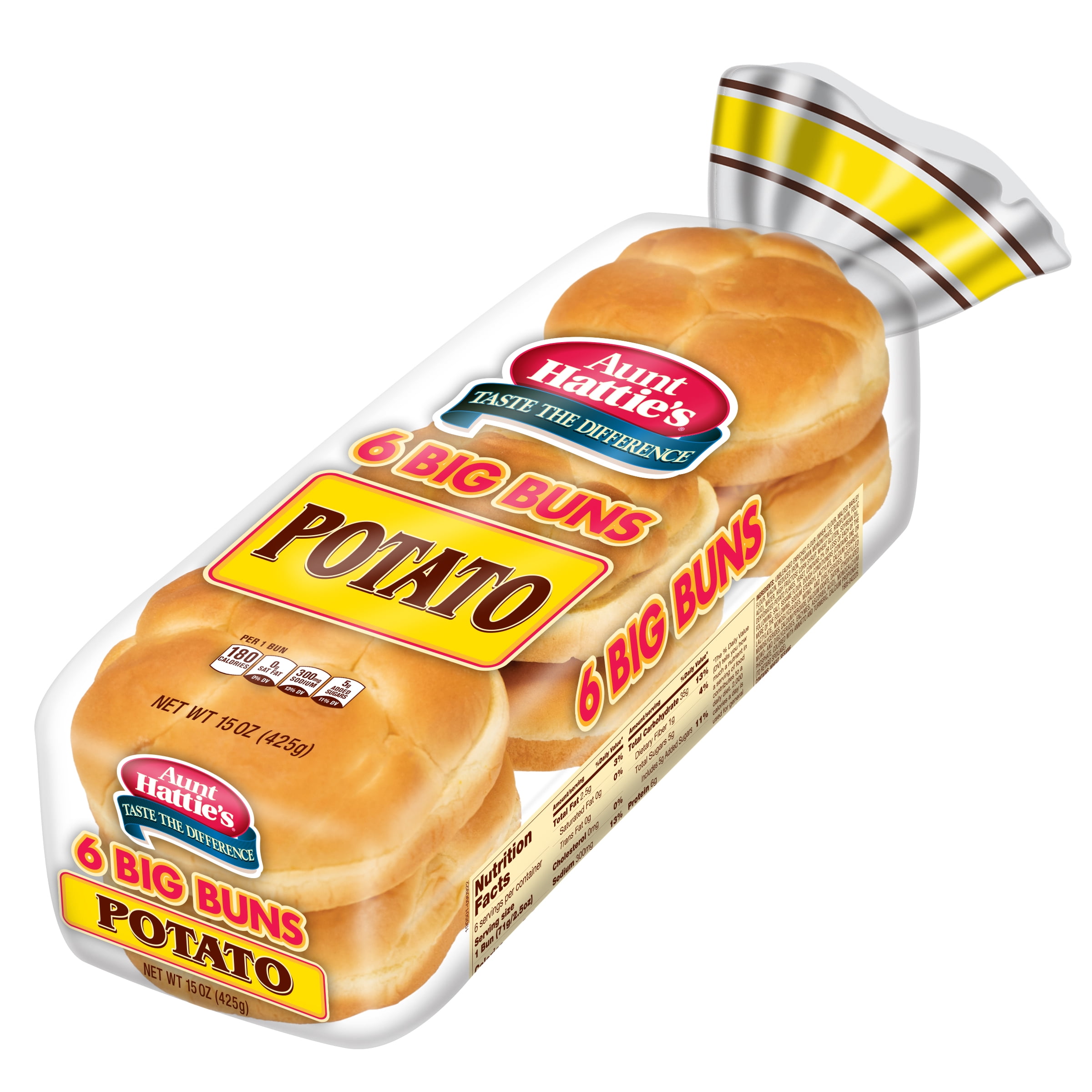 Aunt Hattie's Big Potato Hamburger Buns, Potato Bread Burger Buns, 6 Ct, Shelf-Stable